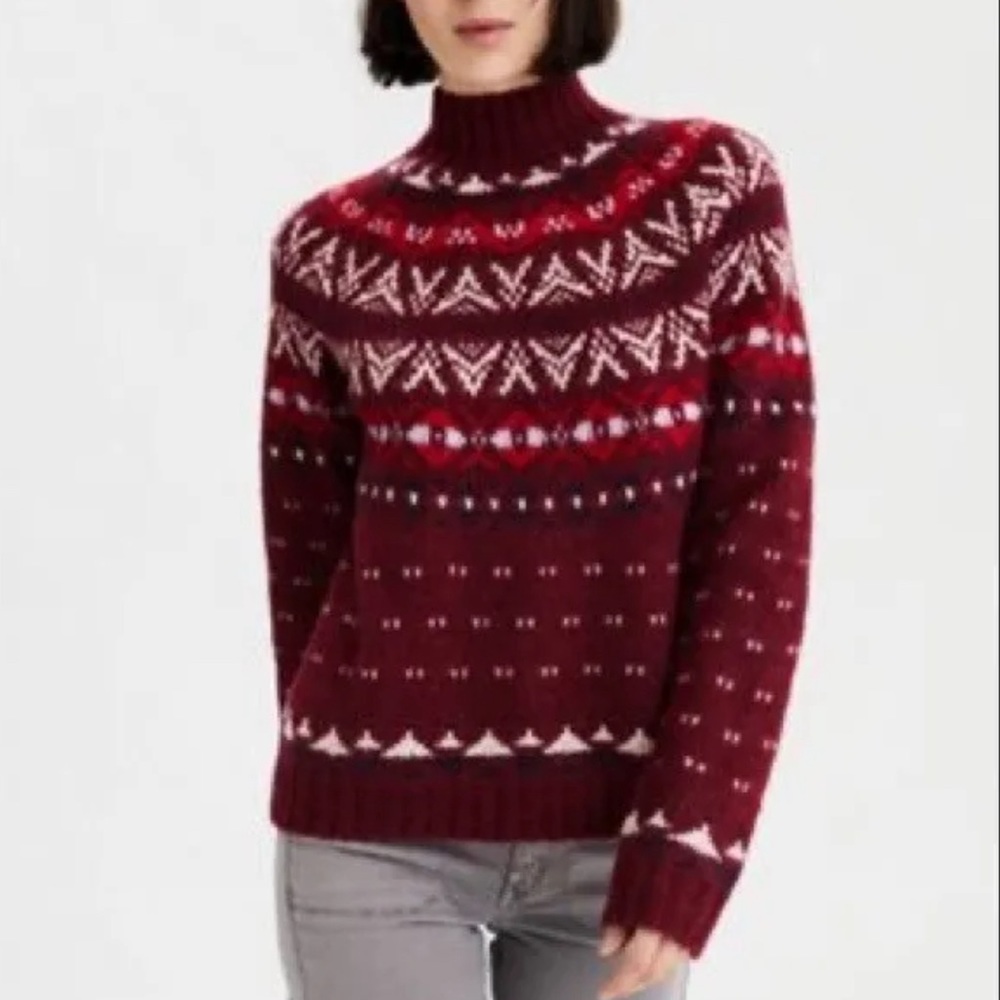 American Eagle Fair Isle Red Sweater Mock Neck Size XS NWT